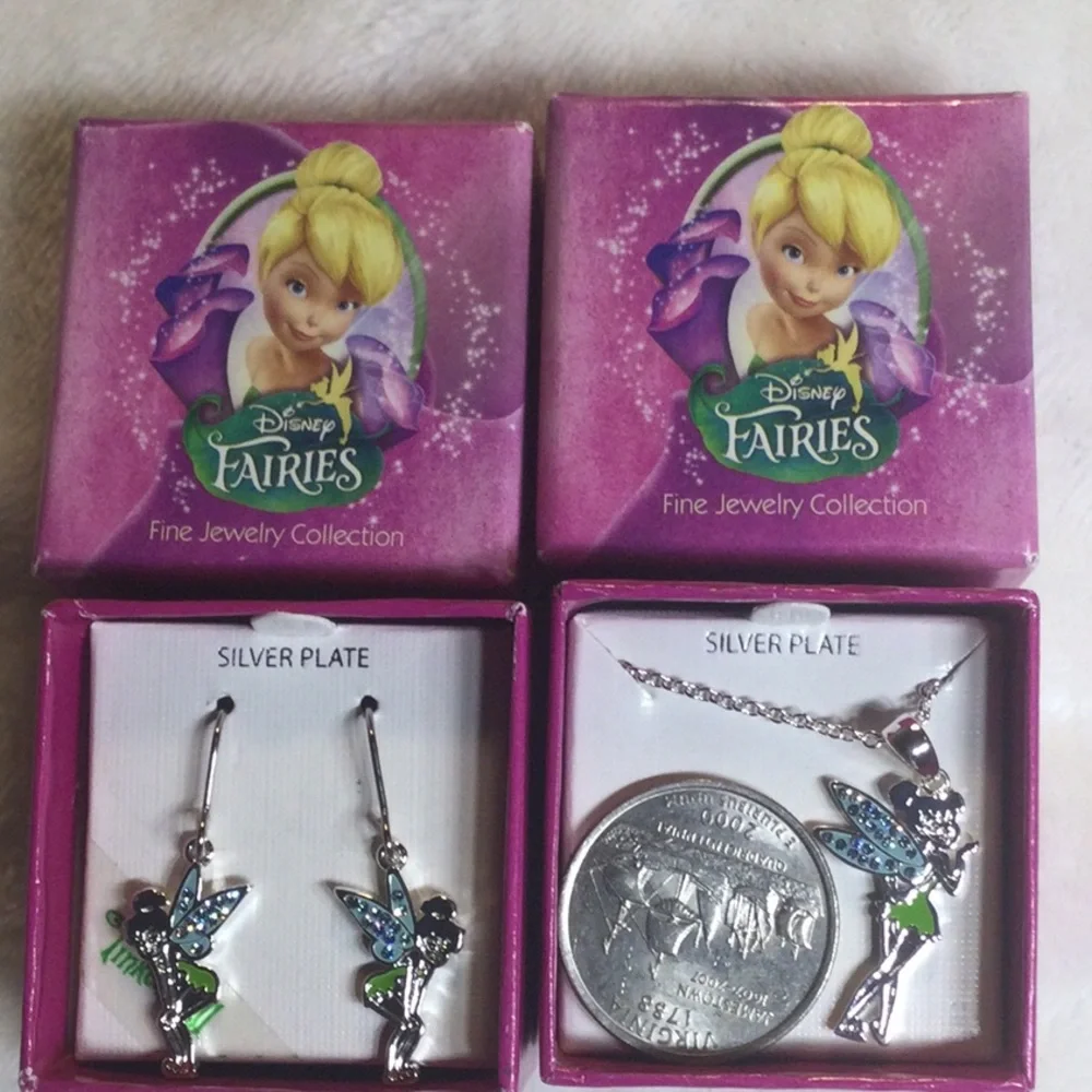Tinker Bell silver Plated Pendant Necklace & earring bundle
